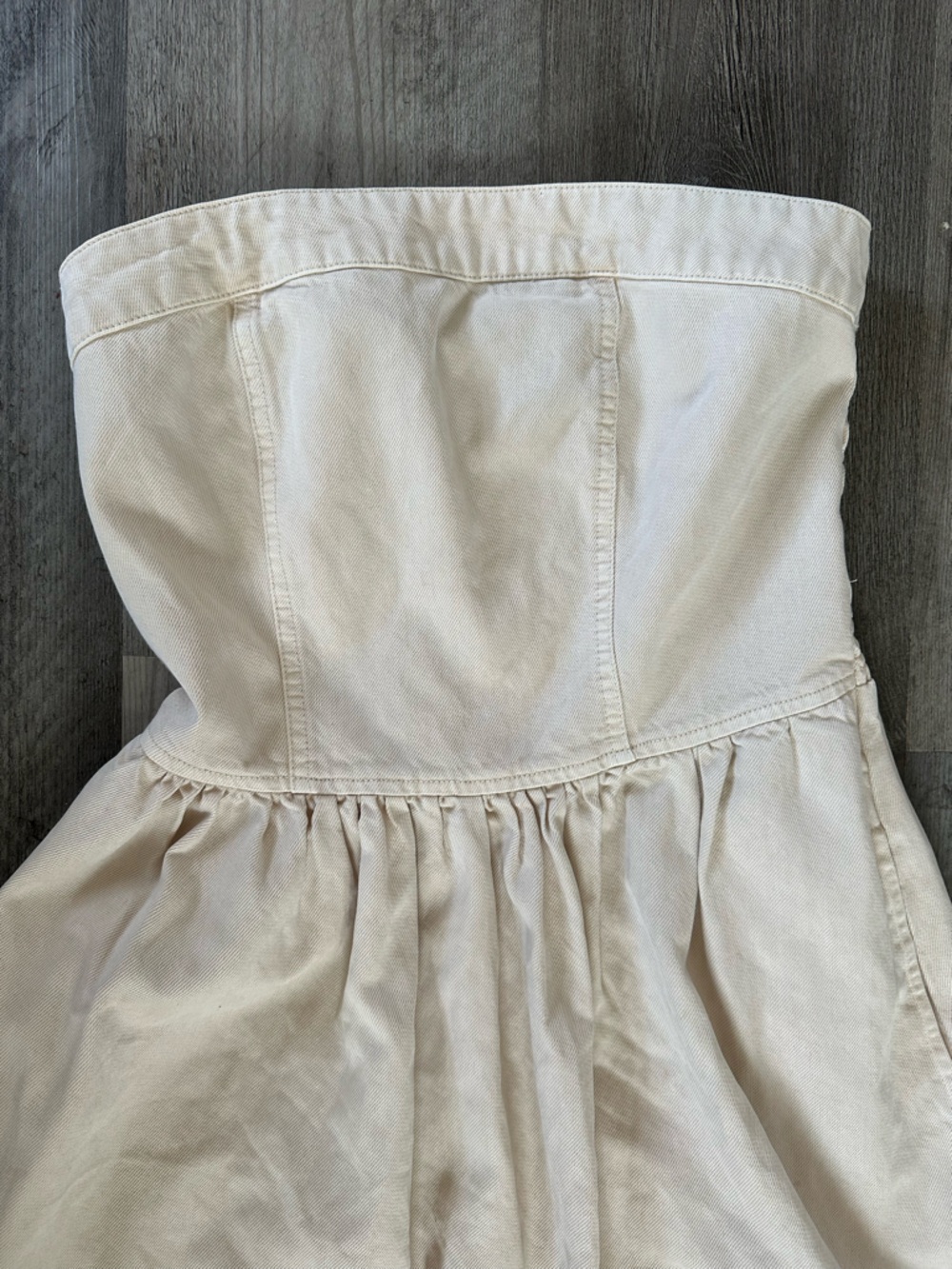 YFB Cream Denim Strapless Dress - Picture 3 of 9